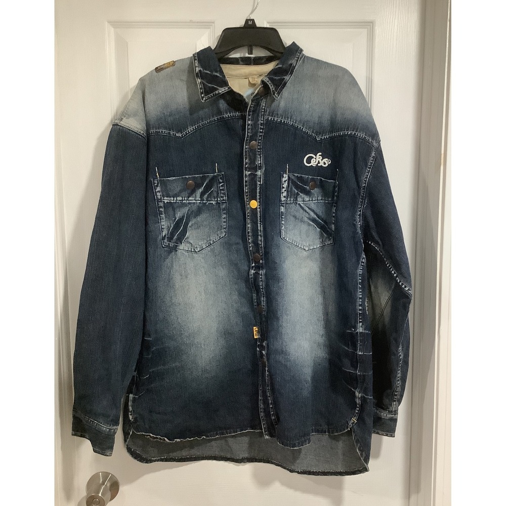Akademiks Men's 2XL-2TG Denim Button Shirt Jacket